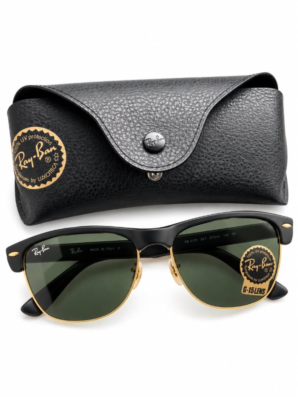 Ray-Ban RB4175 Clubmaster Oversized Black Gold G-15 Sunglasses 57mm NEW